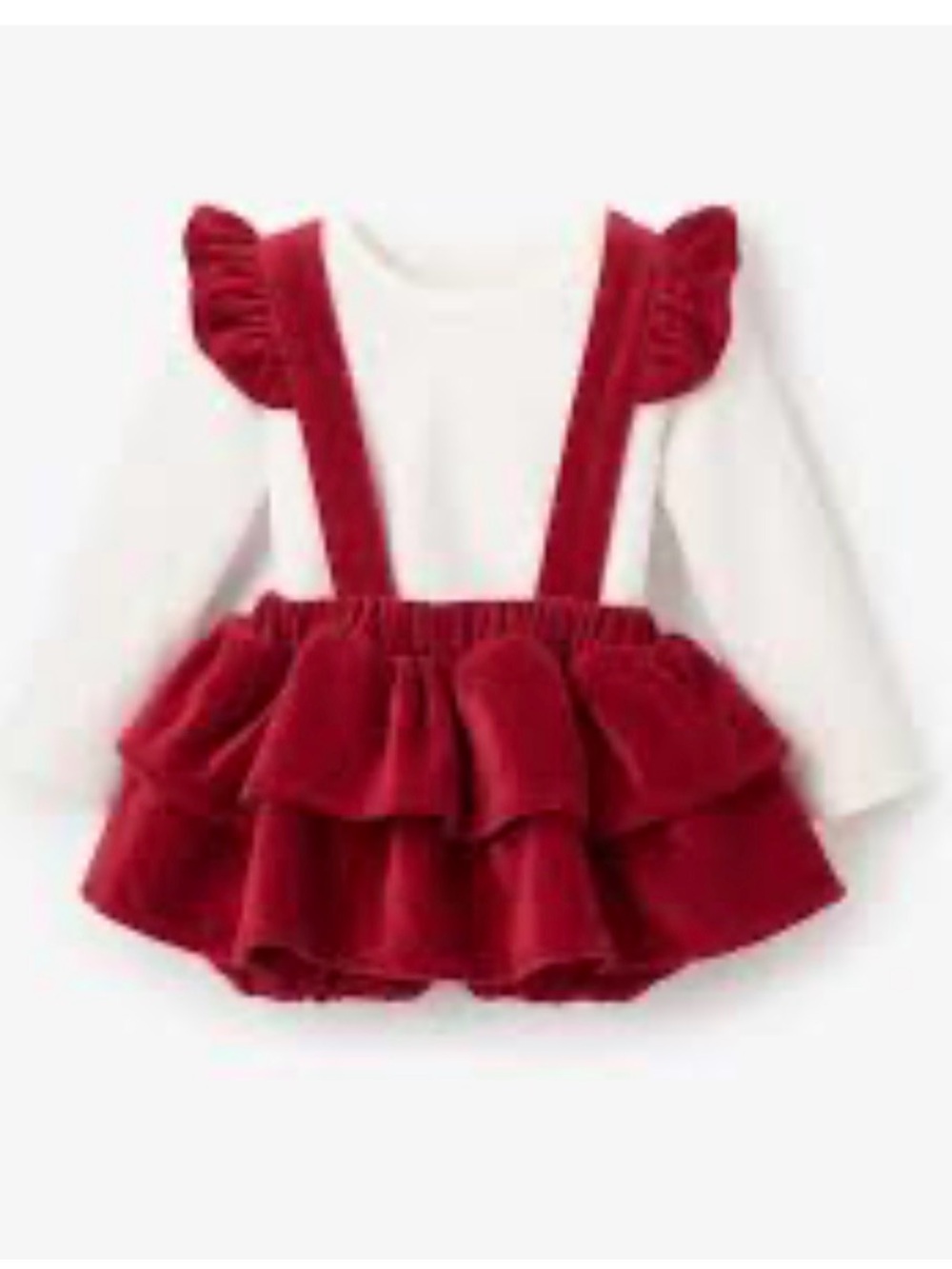 Elegant baby 3-6 months  Red Velvet Ruffle Pinafore Dress -